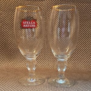 Two Stella Artois Gold Rimmed Beer Glasses Set One Is Uncommon No Label Vintage